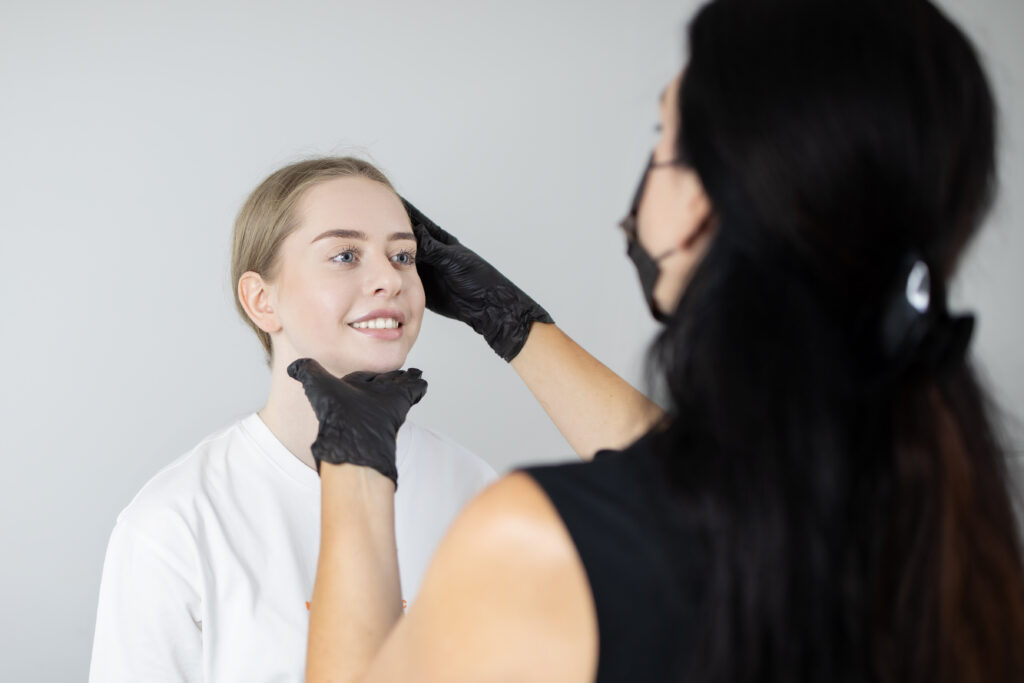 woman with uplifted face